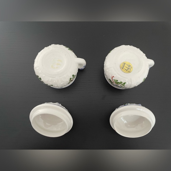 Vintage  2 Piece Italy Floral Ceramica Sugar Set White/Blue/Green/ Yellow. - Picture 6 of 6